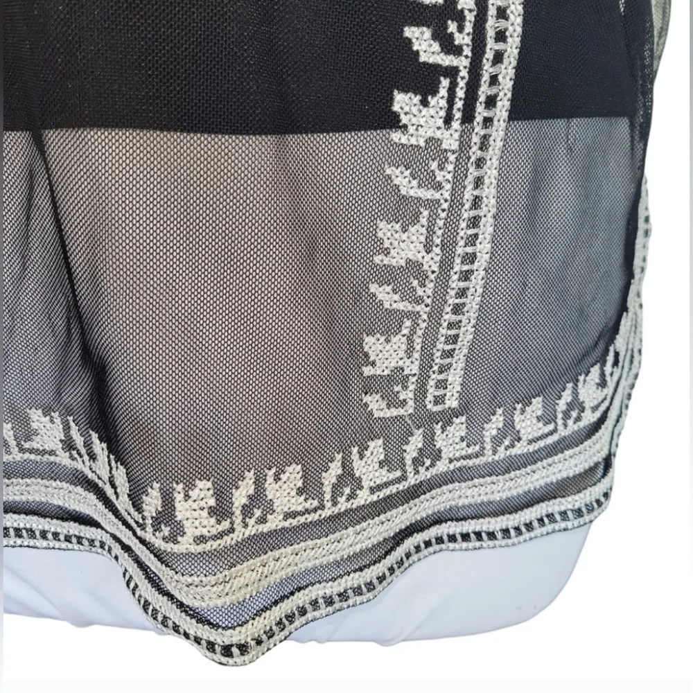 Alfani Sheer Black Layered Tank Top with White Embroidery Sz S/P - Picture 3 of 9
